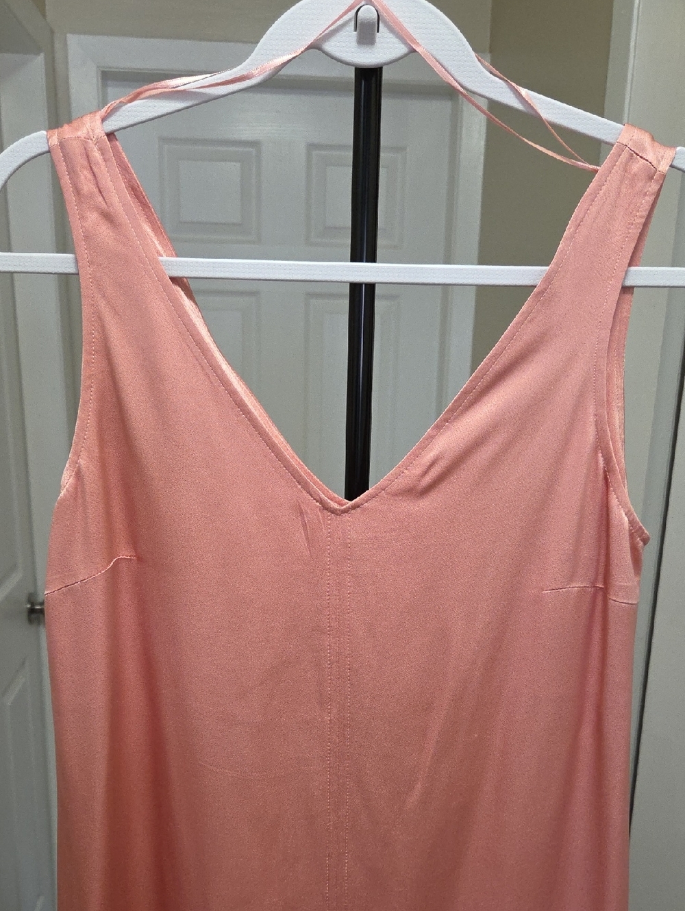 NWT OUI Blush Pink Satin Slip Dress V-Neck Side Slits Midi Minimalist Luxe $335 - Picture 4 of 12
